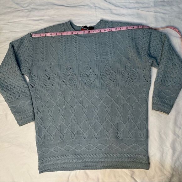 Vintage Jessica by Christopher Lai 100% Wool Cable Knit Sweater Blue Hong Kong M - Picture 7 of 10